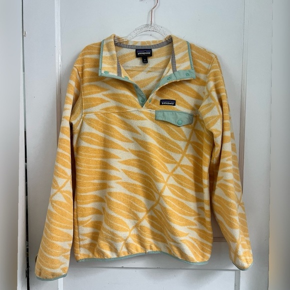 Patagonia Eucalyptus Fronds Vela Peach Synchilla Snap-T Fleece Pullover Size M - Picture 1 of 4